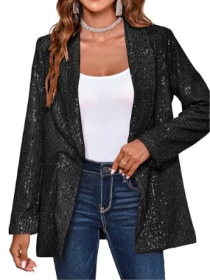 Women's Sequin Shiny Blazer Casual Laple Long Sleeve Sparkly Party Jackets Blazer