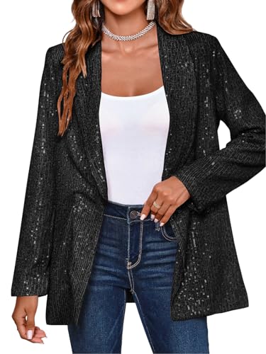 Women's Sequin Shiny Blazer Casual Laple Long Sleeve Sparkly Party Jackets Blazer