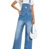 Women's Denim Bib Overalls Casual Adjustable Strap Wide Leg Jean Jumpsuits Loose Fit Long Rompers with Pockets