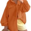 41Ael6qZn6L.jpg Womens Oversized Button Down Shirts Puff Long Sleeve Collared V Neck Cotton Blouses Linen Loose Fit Tops