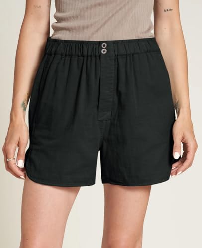 Womens Summer Cotton Shorts Casual Elastic High Waisted Pleated Cute Trendy Comfy Beach Pants