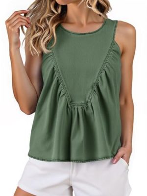 Womens Babydoll Peplum Denim Tank Tops Loose Fit Swing Flowy Shirred Sleeveless T Shirts Going Out Cute Tees