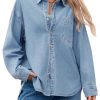 Womens Oversized Denim Shirt Jean Jacket 2025 Fall Fashion Button Down Shirts Long Sleeve Tops Trendy Shackets