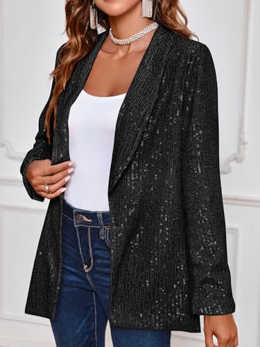 Women's Sequin Shiny Blazer Casual Laple Long Sleeve Sparkly Party Jackets Blazer