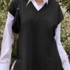 Womens V Neck Sleeveless Sweater Vest Oversized Ribbed Knit Side Slit Pullover Tank Tops