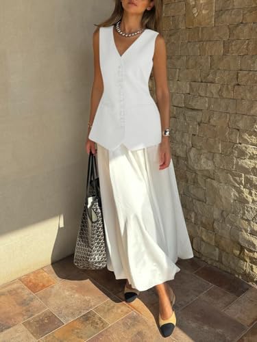 Womens Button Down Suit Vests Casual Business V Neck Waistcoat Tops Summer Fitted Work Office Sleeveless Blazer