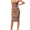 Women's Twist Strapless Bandeau Tube Dress Geo Striped Sleeveless Long Bodycon Sundress