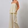 Women Summer Outfits 2 Piece Set Strapless Tube Top and Wide Leg Pants lounge Set Relaxed Off Shoulder Top Pants Set