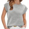 Womens Cap Sleeve Sweater Vest Summer Casual Sleeveless Knit Tank Tops Loose Fit Crew Neck Shirts Pullover