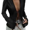 Womens Sexy Tie Front Satin Shirts Deep V Neck Silk Club Tops Long Sleeve Y2k Going Out Blouse