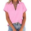 Womens V Neck Polo Shirts Short Sleeve Business Casual Tops Loose Fit Summer Tees