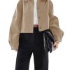 Womens Cropped Pea Coat Casual Button Down Short Jackets Fall Winter Outerwear