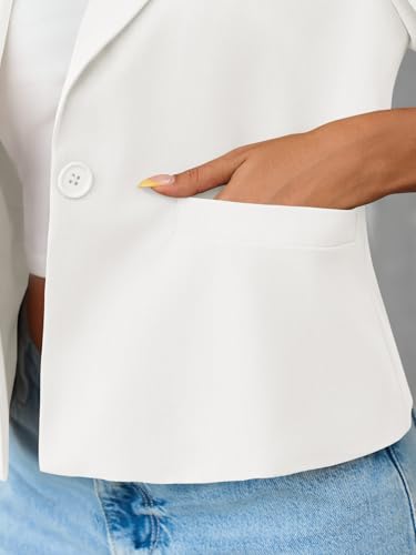 Womens Puff Short Sleeve Blazers Business Casual Button Down Lightweight Suit Jackets