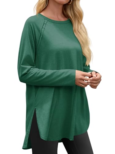 Womens Long Sleeve Tunic Tops Side Slit Crew Neck Oversized T Shirts Fall Casual Loose Fit Basic Tees Shirts