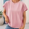 Womens Batwing Short Sleeve T Shirts Summer Pleated Casual Crew Neck Tunic Tops Loose Fit Basic Tees