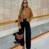 Womens Cropped Tweed Blazers Jacket Collarless Button Down Business Casual 2025 Fall Outfits Winter Coats