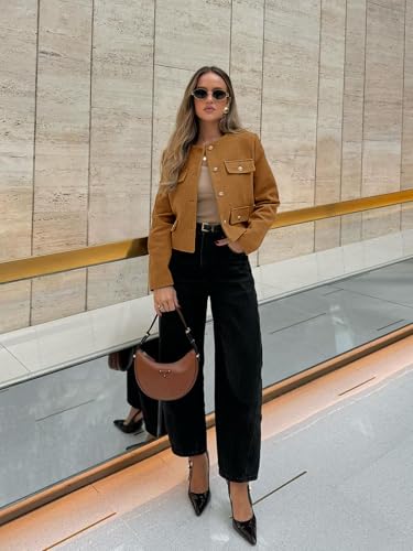 Womens Cropped Tweed Blazers Jacket Collarless Button Down Business Casual 2025 Fall Outfits Winter Coats