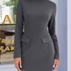 Womens Long Sleeve Bodycon Dress Mock Neck Slim Fit Party Cocktail Fall Mini Blazer Dresses