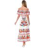 Women's Mexican Dress Summer Floral Print Off The Shoulder Sleeveless Beach Long Maxi Dress