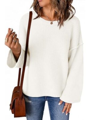 Womens Oversized Crew Neck Sweater Fall Long Sleeve Knit Tops Trendy Casual Loose Fit Pullover Sweaters