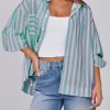 Womens Striped Button Down Shirts 2024 Fall Fashion Puff Long Sleeve Loose Fitting Work Tops