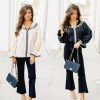 Womens Ruffle Puff Sleeve Blouse V Neck Trim Shirts Trendy Casual Loose Fit Tops