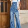 Women's Denim Bib Overalls Casual Adjustable Strap Wide Leg Jean Jumpsuits Loose Fit Long Rompers with Pockets