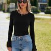 Womens Long Bell Sleeve Tops Boat Neck Going Out Fitted Shirts Trendy Casual Basic Tees