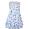 Women's Floral Print Ruffle Tube Mini Dress Strapless Sleeveless Layered Vacation Summer Dresses