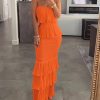 Women's Tube Top Ruffled Tiered Maxi Dress Sleeveless Backless Bodycon Smocked Shirred Party Holiday Long Dress