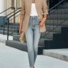 Womens Business Casual Blazer Long Sleeve Open Front Notch Stand Collar Blazer Work Office Jacket Suit