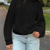 Womens Oversized Cable Knit Sweaters Crew Neck Long Sleeve Fall Chunky Pullover Casual Loose Fit Sweater Tops