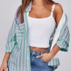 Womens Striped Button Down Shirts 2024 Fall Fashion Puff Long Sleeve Loose Fitting Work Tops