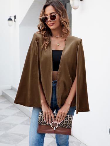 Women's Velvet Cape Blazer Jackets Casual Split Long Sleeve Open Front Coat