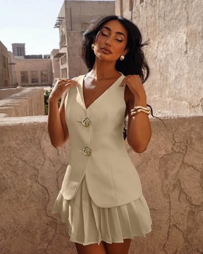 Womens Summer V Neck Vest Tops Button up Sleeveless Casual Waistcoat Business Fitted Blazer vest