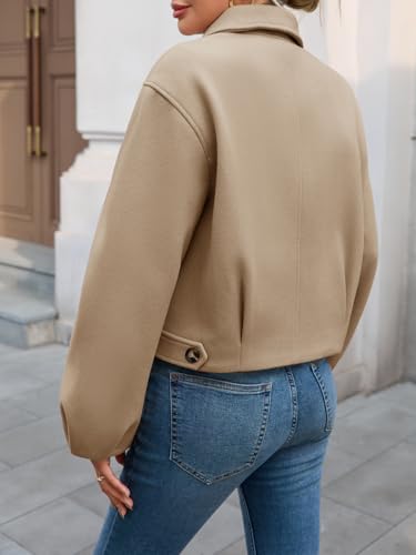 Womens Cropped Pea Coat Casual Button Down Short Jackets Fall Winter Outerwear