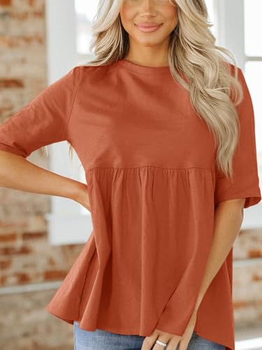 Womens Summer Babydoll Tops Oversized Short Sleeve Crewneck T Shirts Peplum Casual Loose Blouse