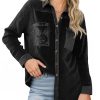 Womens Velvet Button Down Shirt Casual Long Sleeve V Neck Collared Tops Fall Shacket Jacket with Pockets