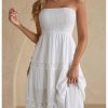 Women's Floral Lace Midi Tube Dress Strapless Shirred A Line Flowy Beach Vacation Dresses