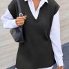 Womens V Neck Sleeveless Sweater Vest Oversized Ribbed Knit Side Slit Pullover Tank Tops