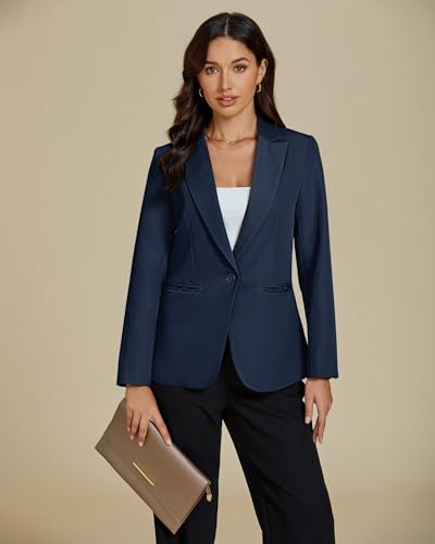 Dressy Blazers for Women Button Long Sleeve Lapel Business Casual Outfits Office Work Suit Blazer with Pockets