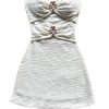Women's Strapless Cut Out Mini Dress Metal Flower Textured Fitted Tube Bodycon Dress