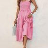 Womens Summer Floral Maxi Dress Smocked Tie Shoulder Boho Sleeveless Ruffle Tiered Casual Beach Dresses