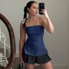 Womens Strapless Tube Tops Fitted Ribbed Knit Y2K Going Out T Shirts Summer Side Zipper Backless Bandeau Tops
