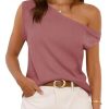 Womens Off One Shoulder Tops Summer Ribbed Knit Tank Tops Trendy Casual Loose Fit Sleeveless Tee Shirts