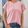Womens Batwing Short Sleeve T Shirts Summer Pleated Casual Crew Neck Tunic Tops Loose Fit Basic Tees