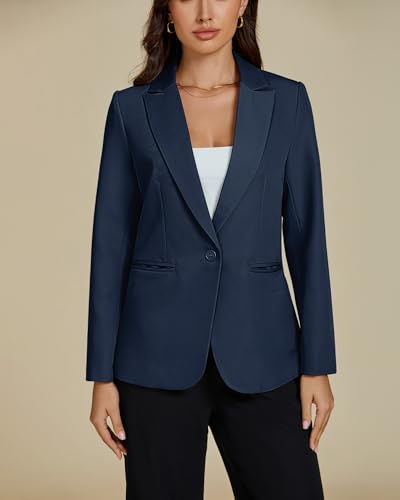 Dressy Blazers for Women Button Long Sleeve Lapel Business Casual Outfits Office Work Suit Blazer with Pockets