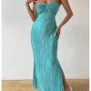 Women's Twist Front Strapless Bodycon Dress Summer Split Thigh Maxi Tube Dresses Vacation Outfits