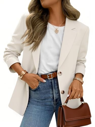 Womens Business Casual Blazers Long Sleeve Button Down Work Suit Jackets Lapel Collared Lightweight Blazer