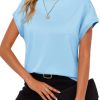 Womens Summer Cap Sleeve T-Shirts Casual Loose Fit Tunic Tops Crew Neck Tee Shirts